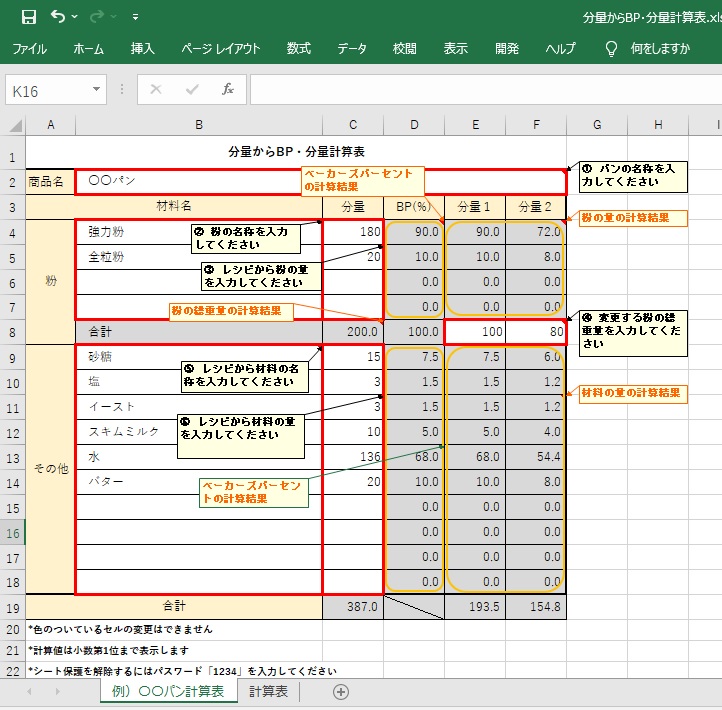 分量からBP・分量計算表