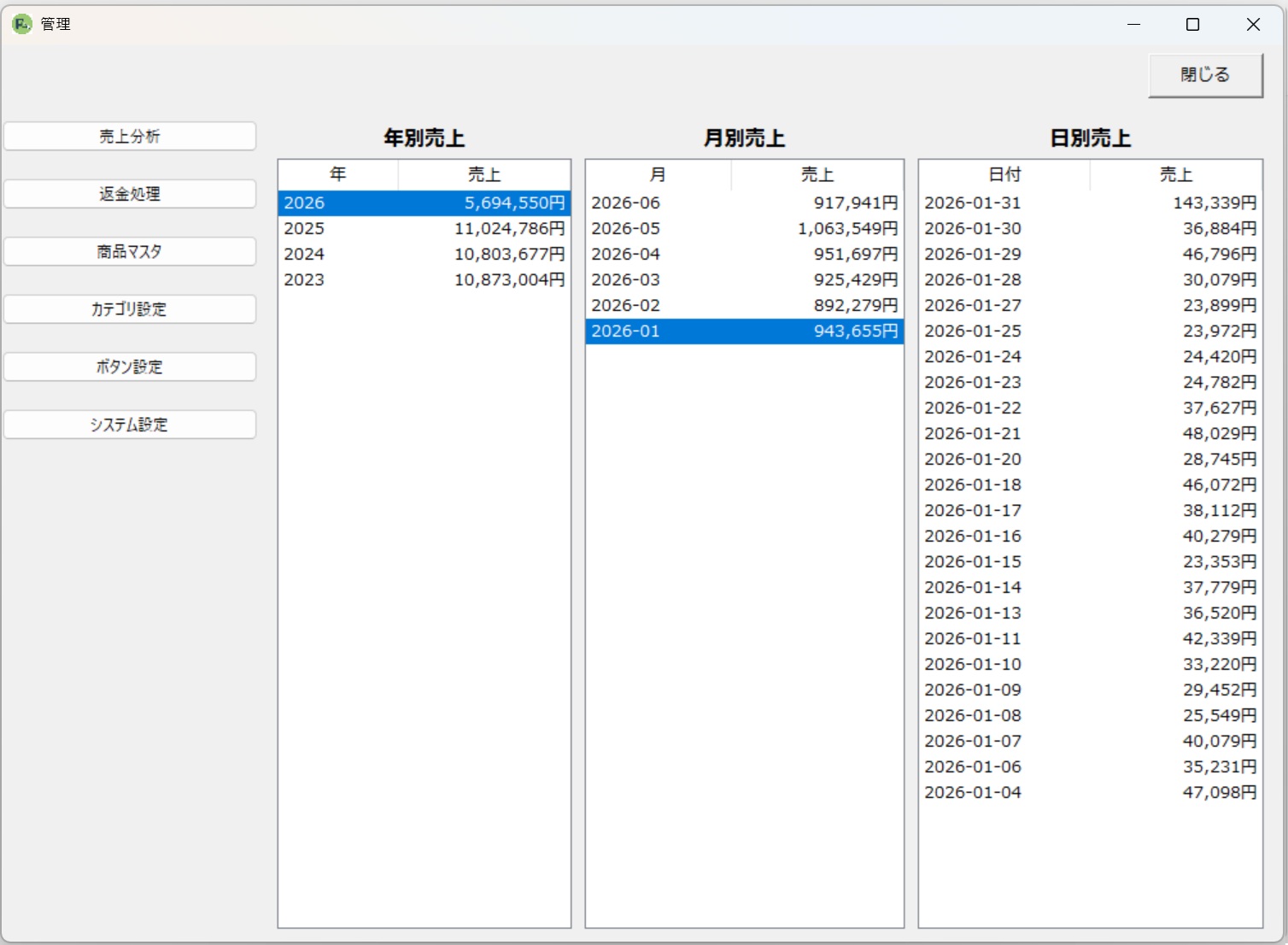 [月別売上]で月を選択